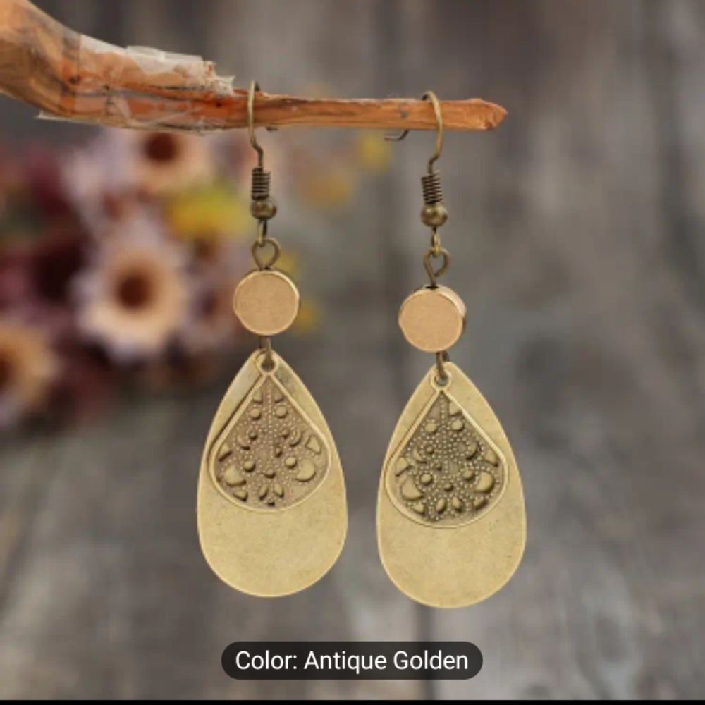 Brass earrings vintage teardrop dangle new e79‎